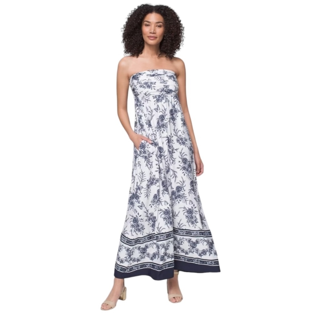 Soma Bandeau Floral Maxi Dress W/ Built-In Bra Size Large